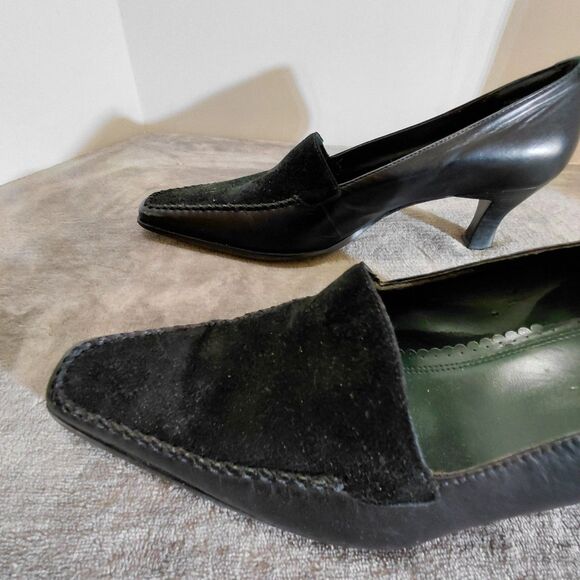 Naturalizer Kitten Loafer Pump Heels Womens Size 10W Black Leather Square Toe - Picture 9 of 16